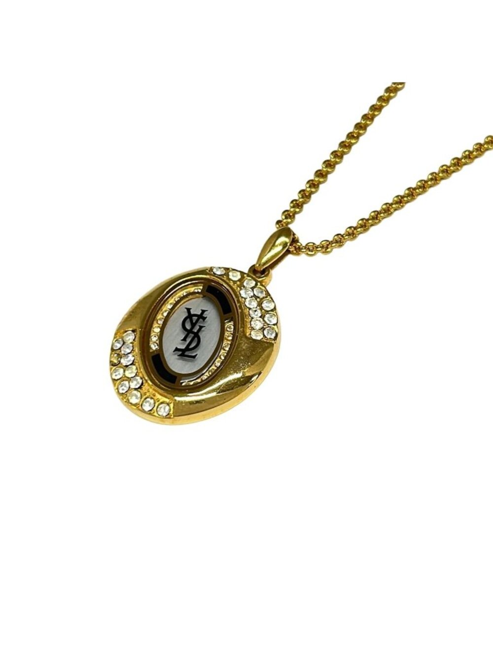 Saint Laurent Necklace Gold Clear Black Logo